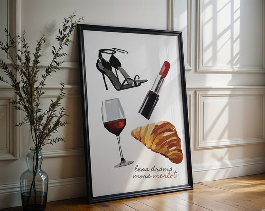Chic "Less Drama More Merlot" Wall Art - Digital product