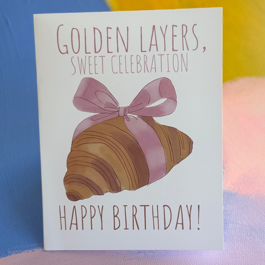 Pinky Bow Croissant - Greeting Card